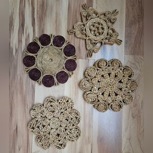Vintage Lot of 4 Woven Wicker Trivet Rattan Raffia Hot Pads Boho Wall Decor